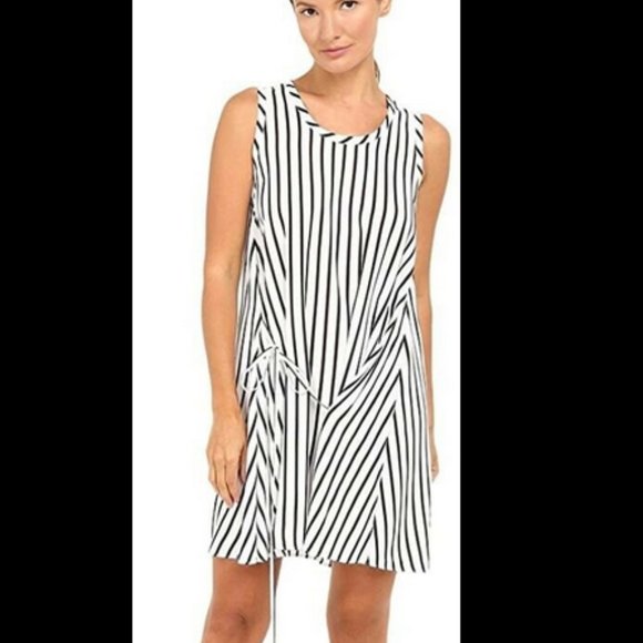 MCQ Alexander McQueen IT 44 US 8 Black White Stripe Voile Tie Drape Dress NWT